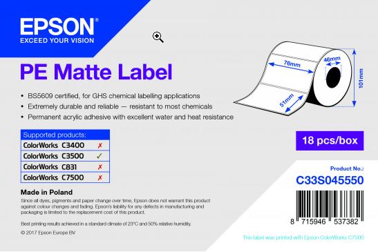 Epson PE Matte Label 76 x 51 mm, 535 Etiketten