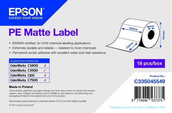 Epson PE Matte Label 102 x 152 mm, 185 Etiketten