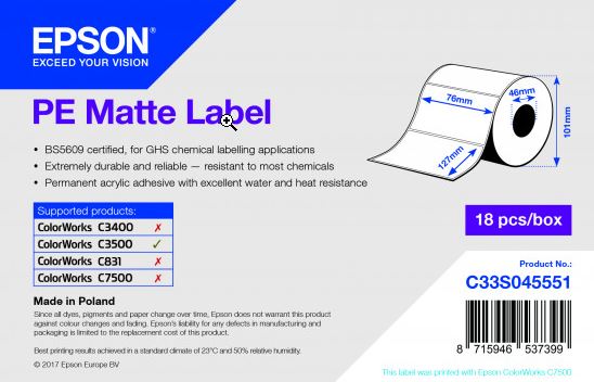 Epson PE Matte Label 76 x 127 mm, 220 Etiketten