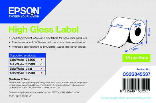 Epson High Gloss Label – Endlosrolle  76 mm x 33 m