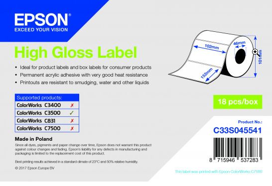 Epson High Gloss Label 102 x 152 mm, 210 Etiketten