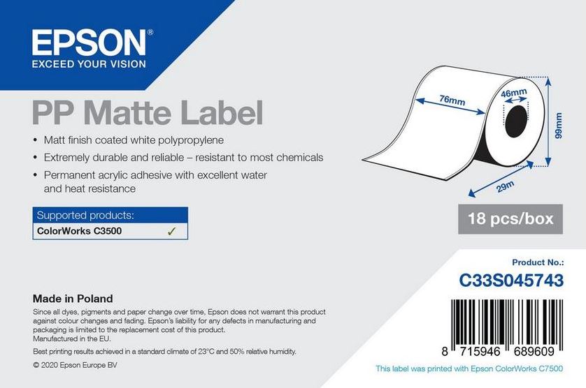 Epson PP Matte Label – Endlosrolle 76 mm x 29 m