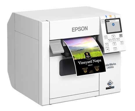 Epson ColorWorks C4000, glänzende Schwarztinte, Cutter, ZPLII, USB, Ethernet